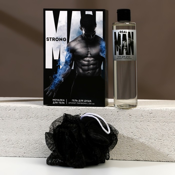 Подарочный набор косметики Real MAN, гель для душа 250 мл и мочалка для тела, HARD LINE Подарочный набор косметики Real MAN, гель для душа 250 мл и мочалка для тела, HARD LINE