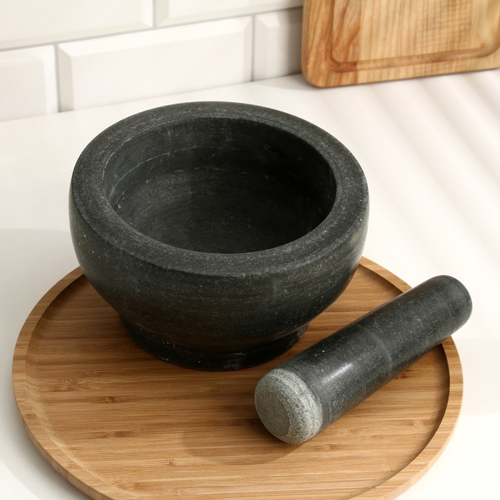 Ступка с пестиком из камня большая, 1000 мл, черная, в коробке Ступка с пестиком из камня большая, 1000 мл, черная, в коробке