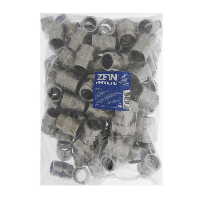 Ниппель ZEIN, 3/4 Ниппель ZEIN, 3/4", наружная резьба, нержавеющая сталь, фасовка 100 шт.