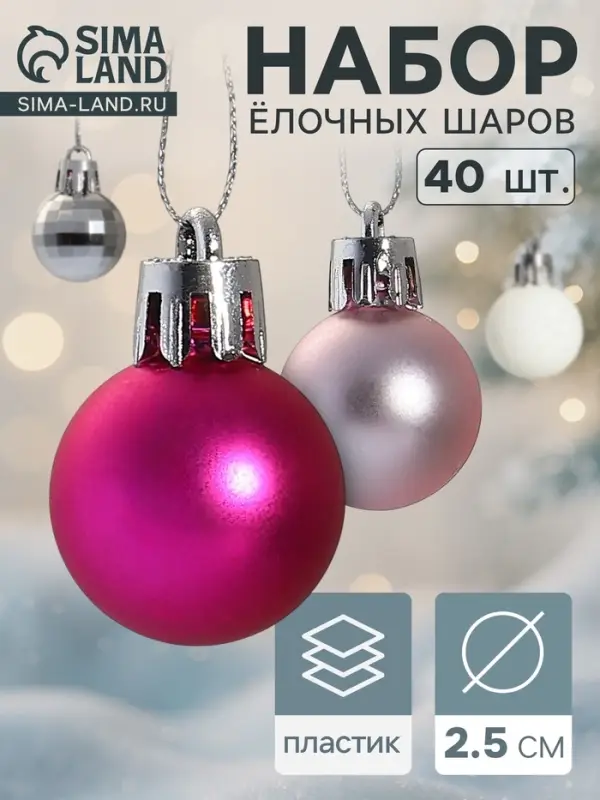 Ёлочные шары набор 40 шт. &laquo;Малышки в шарике&raquo;, d=2.5 см, белые, розовые
