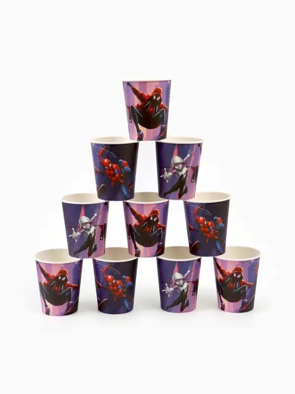 Посуда одноразовая бумажная на 10 персон: стаканы, тарелки, скатерть, Человек Паук Посуда одноразовая бумажная на 10 персон: стаканы, тарелки, скатерть, Человек Паук