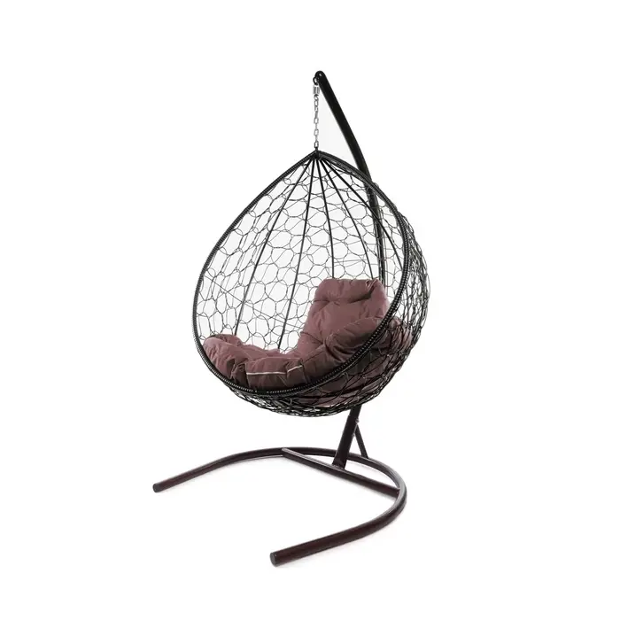 Подвесное кресло - кокон &laquo;Капля&raquo;, с искусственным ротангом, 193&times;72&times;98 см, коричневое, коричневая подушка