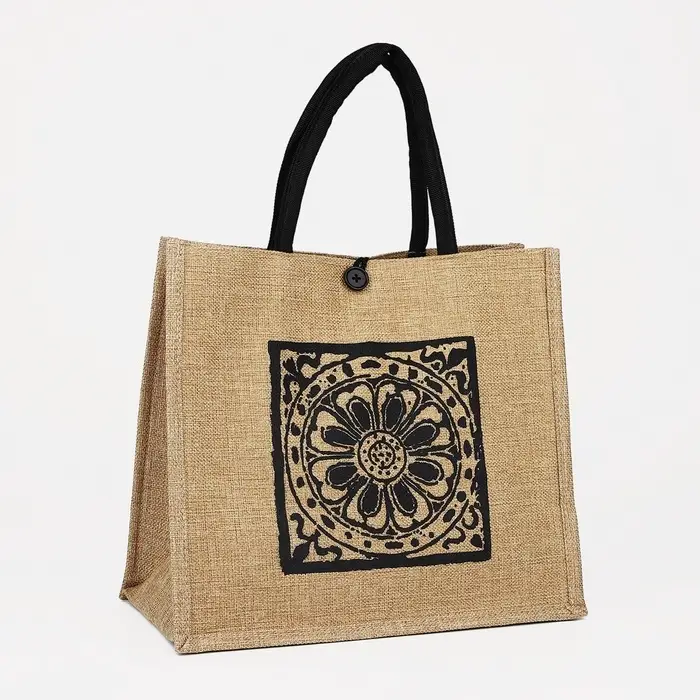 Сумка - шоппер, на пуговице, 34&times;17&times;30 см, с принтом, бежевая