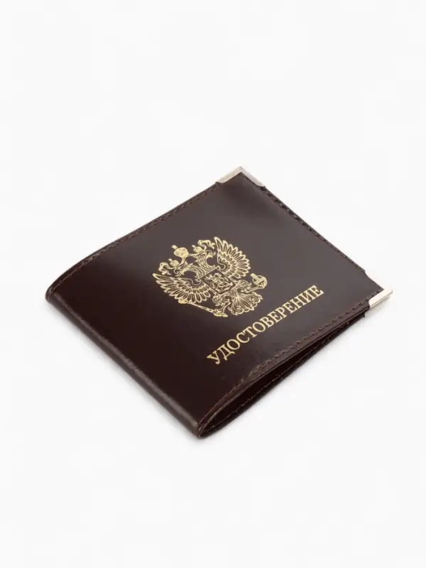 Обложка на удостоверение с окошком, коричневая