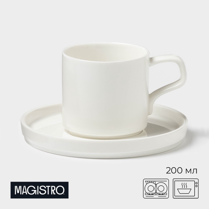 Чайная пара Magistro Modern, 220 мл, 15×15×8 см, фарфор, белая Чайная пара Magistro Modern, 220 мл, 15×15×8 см, фарфор, белая