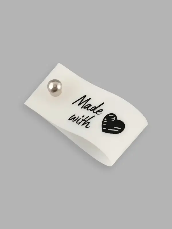 Бирка с кнопкой Made with love Арт Узор, 8&times;1.8 см, 10 шт., белая, чёрная