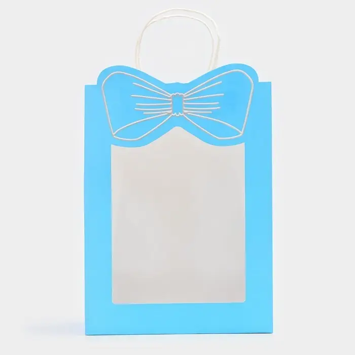 Пакет подарочный с окном &laquo;Бант&raquo;, 26&times;35&times;15 см, голубой