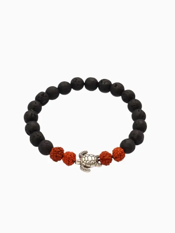 Браслет Браслет "Черепашка" лава, рудракша, длина 18 см, цв. чёрный, коричневый