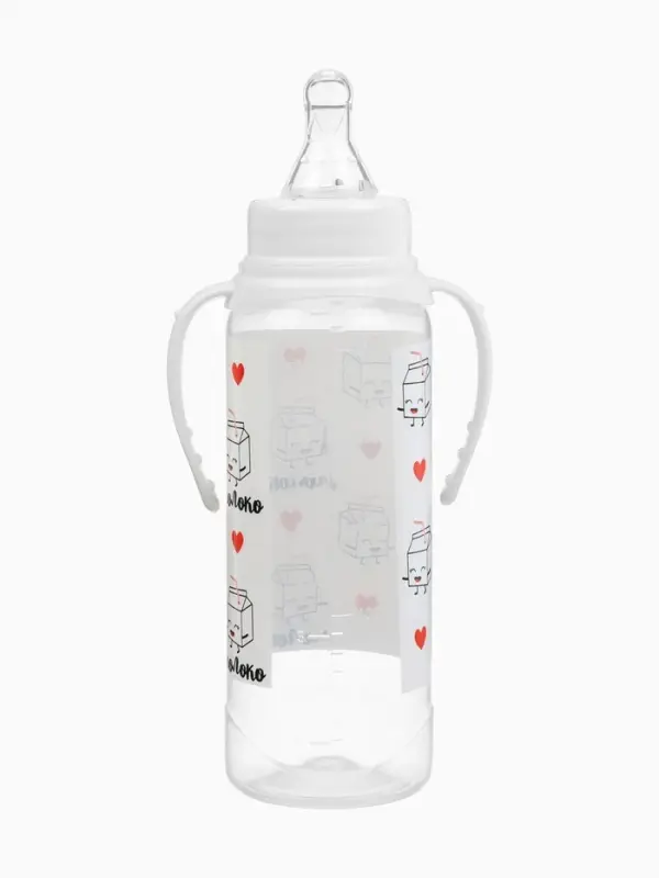 Бутылочка для кормления M&B &laquo;Люблю молоко&raquo;, классическое горло, с ручками, от 3 мес., 250 мл., белый