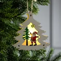 Ёлочная игрушка &laquo;Ёлочка с Дедом Морозом&raquo;, 12&times;11&times;2 см, от батареек, свечение тёплое белое