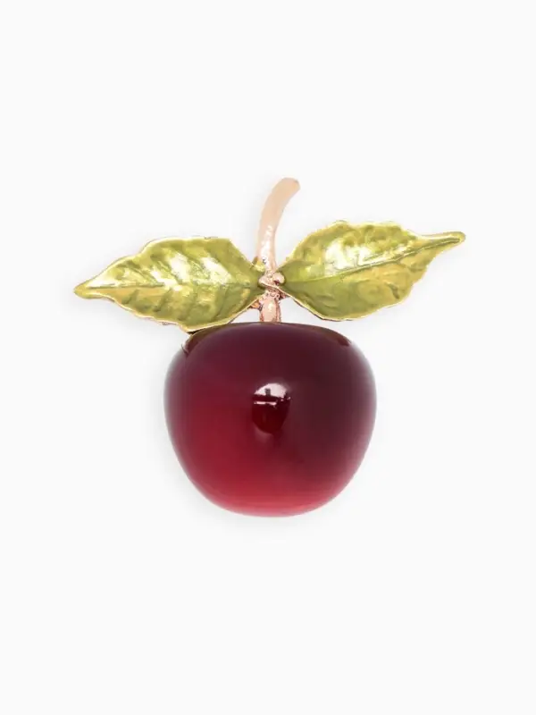 Брошь &laquo;Вишня&raquo;, с листочками, красно-зелёная в золоте