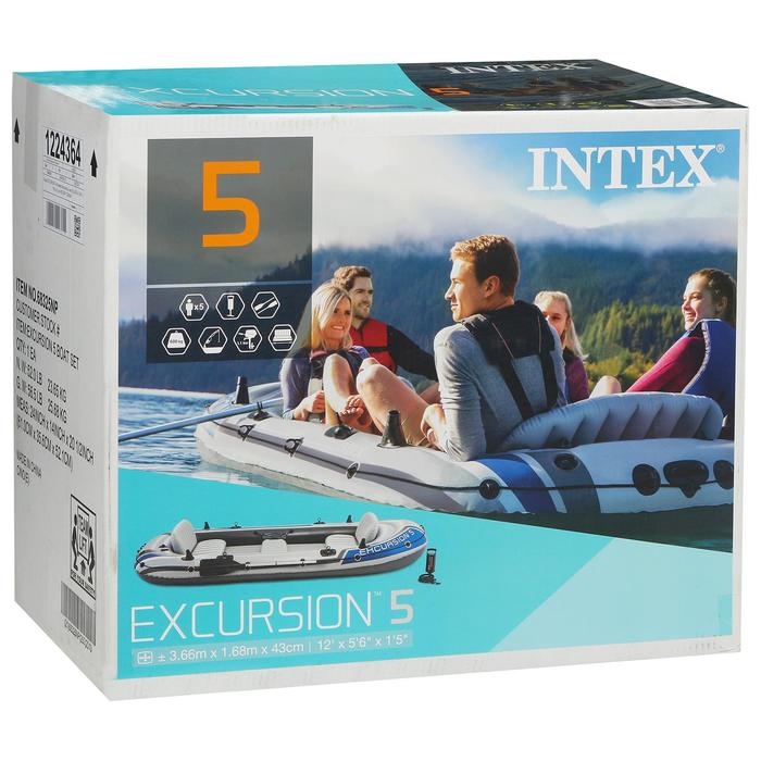 Лодка надувная Excursion 5, 5-местная, 366 х 168 х 43 см, вёсла алюминиевые, насос, до 600 кг, 68325NP INTEX Лодка надувная Excursion 5, 5-местная, 366 х 168 х 43 см, вёсла алюминиевые, насос, до 600 кг, 68325NP INTEX