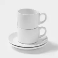 Чайный сервиз Magistro Basic bistro, 2 персоны, 4 предмета: 2 чашки 200 мл, 2 блюдца d=15 см, фарфор, белый