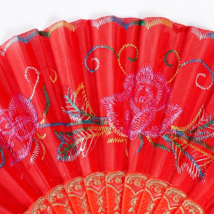 Веер пластик, текстиль  Веер пластик, текстиль "Вышивка" МИКС 23 см