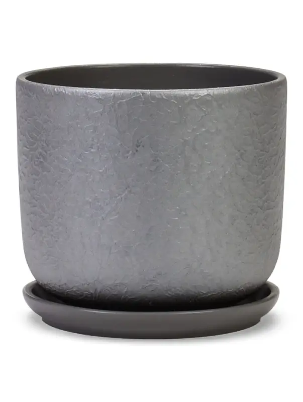 Горшок цветочный с поддоном 1,6 л, d15/h13 см серый керамика, "Перл" (М)
