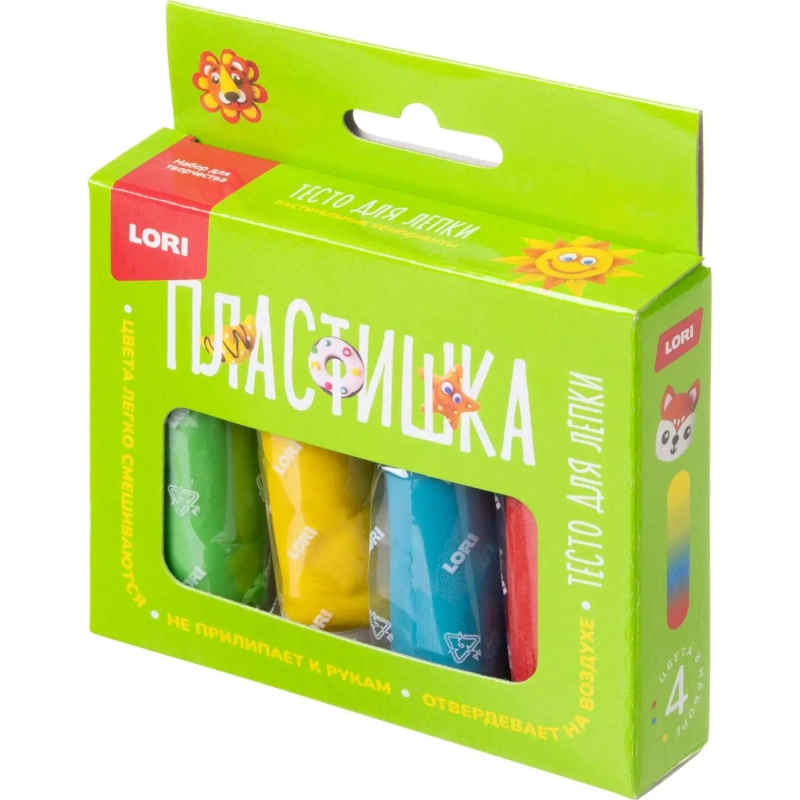 &nbsp;Тесто для лепки Пластишка 4 цв по 30 гр, Тдл-046