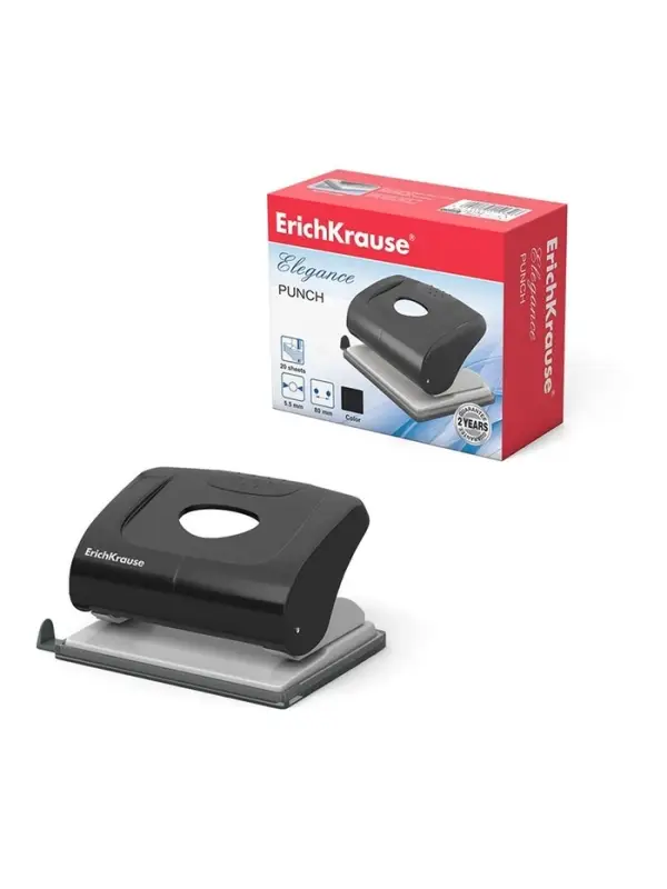 Дырокол ErichKrause Elegance, до 20 листов, диаметр прокола 5.5 мм, расстояние между проколами 80 мм, МИКС