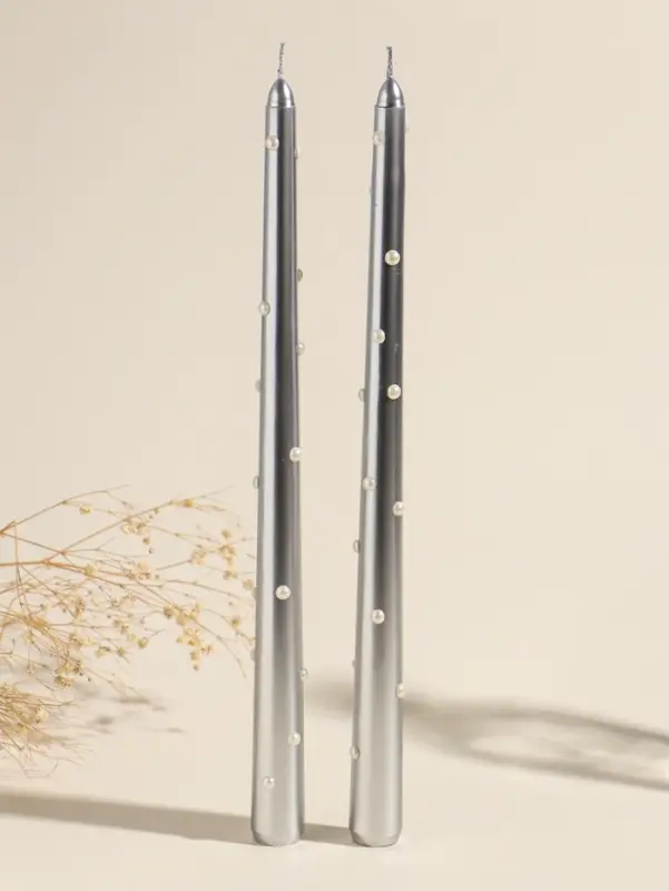 Набор свечей античных, 2,3х30 см, 2 шт "Серебро и жемчуг" 7,5х33,5х2,5 см