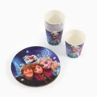 Посуда одноразовая бумажная на 10 персон: стаканы, тарелки, скатерть, Снежная принцесса