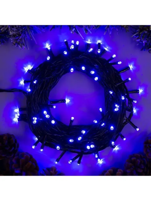 Гирлянда &laquo;Нить&raquo; 10 м, IP20, тёмная нить, 100 LED, 8 режимов, 220 В, свечение синее