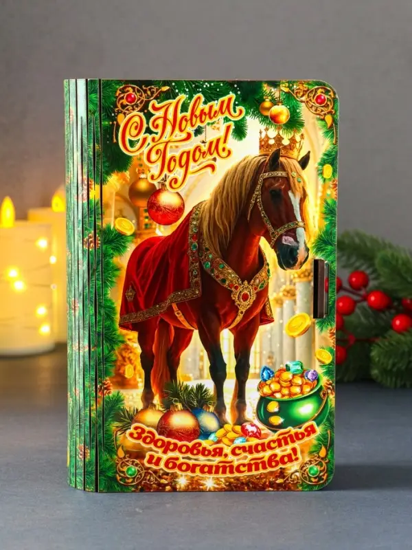 Книга-шкатулка новогодняя Конь в мантии с короной "Здоровья, счастья и богатства".19х13х5 см 1090356
