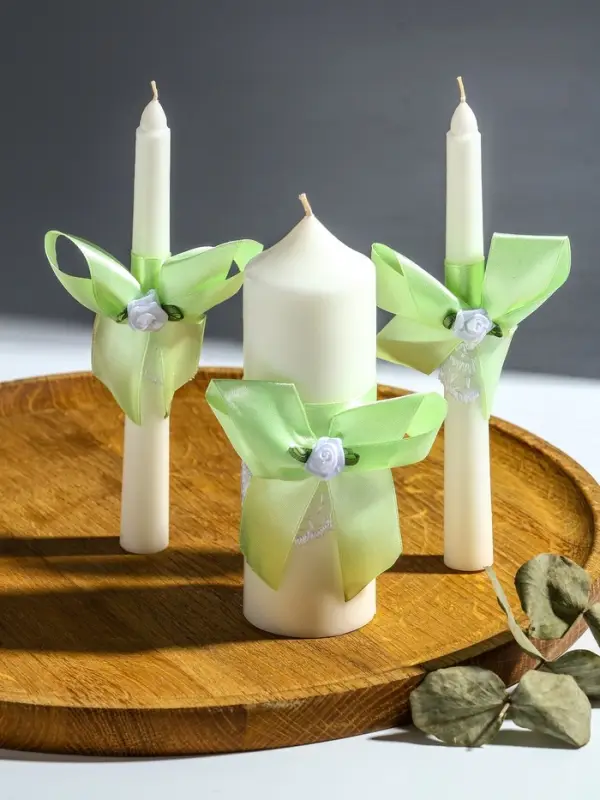 Свечи свадебные  Свечи свадебные "Пышный" набор 3 шт (16 см + 2 шт по 18 см), мятный