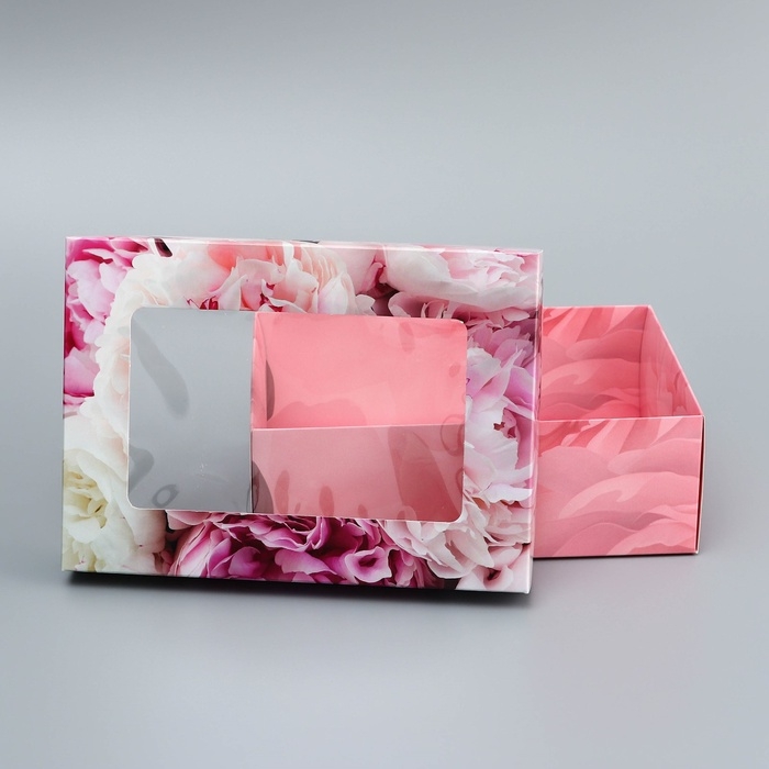 Коробка складная, крышка-дно, "Самой нежной", 21 х 15 х 7 см с окном