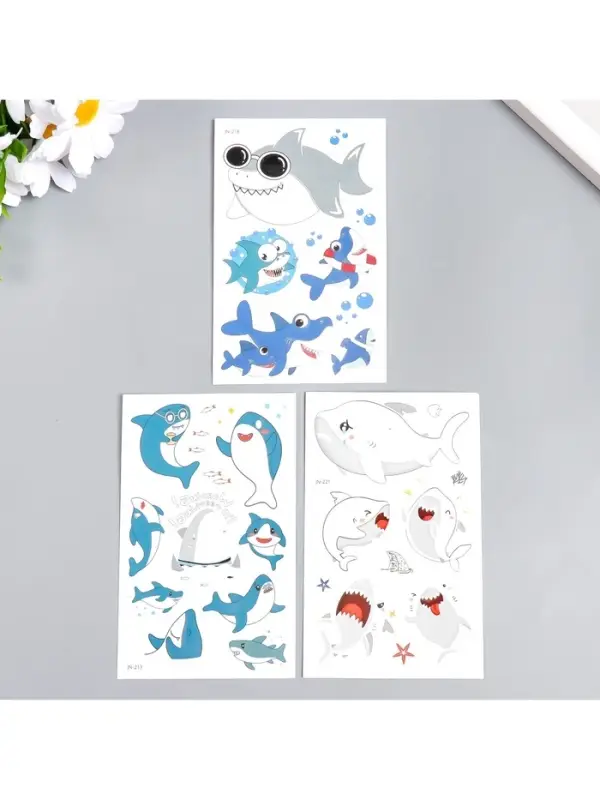 Переводные тату на тело цветные светящаяся «Акулы», 12×7.5 см, МИКС