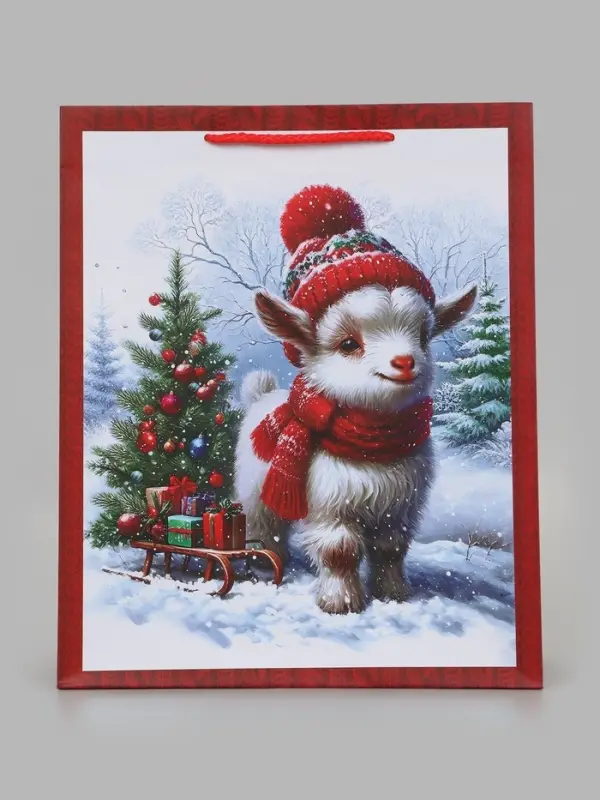 Пакет подарочный &laquo;Козлик в шапке и шарфе&raquo;, 26&times;12&times;32 см