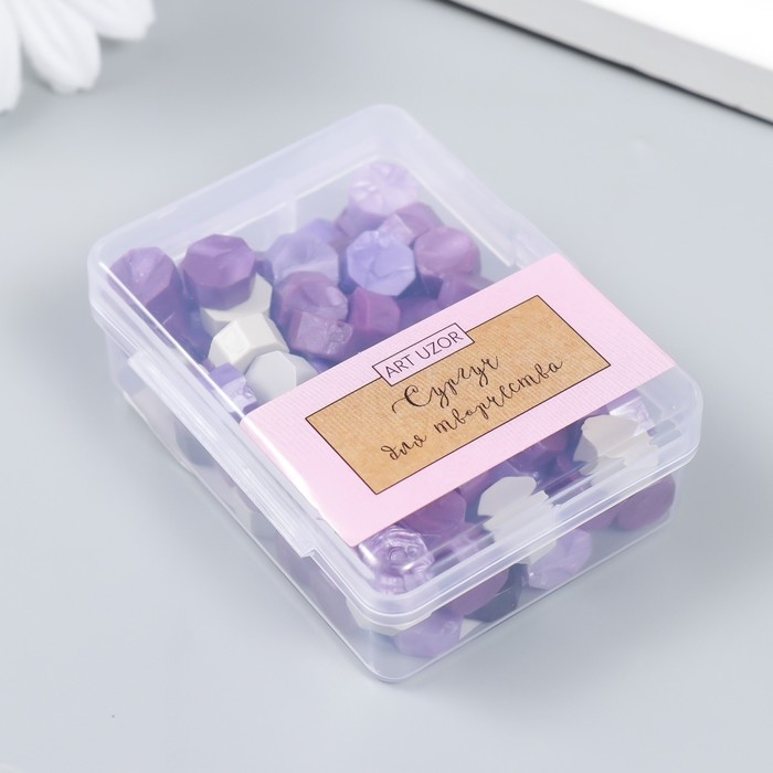 Сургуч в гранулах в коробочке Сургуч в гранулах в коробочке "Восьмигранник" палитра фиолет 30 гр 2,4х5,5х7 см