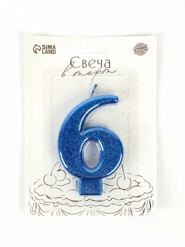 Свеча в торт &laquo;Соло. Цифра 6&raquo;, 8.2 см, синий блеск
