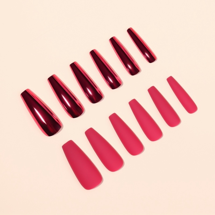 Накладные ногти, 12 шт, с клеевыми пластинами, форма балерина, матовый/хромированный, цвет бордовый/красный Накладные ногти, 12 шт, с клеевыми пластинами, форма балерина, матовый/хромированный, цвет бордовый/красный