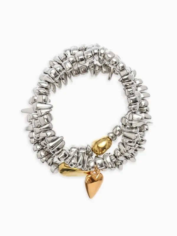 Браслет 3 нити Браслет 3 нити "Каменнное сердце", цвет золотисто-серебристый