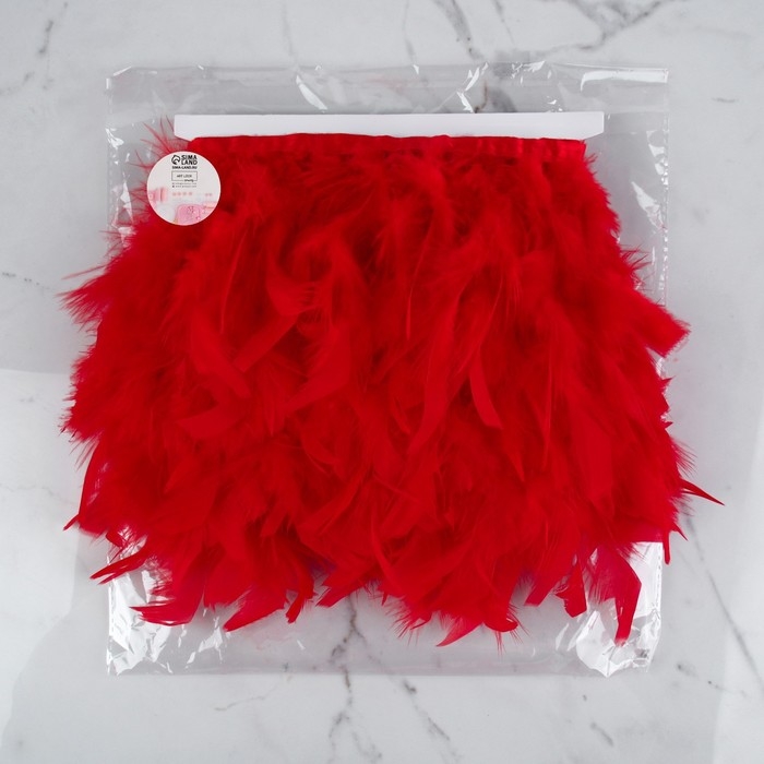 Тесьма с перьями индюка, 13-17 см, 5 ± 0,5 м, цвет красный Тесьма с перьями индюка, 13-17 см, 5 ± 0,5 м, цвет красный