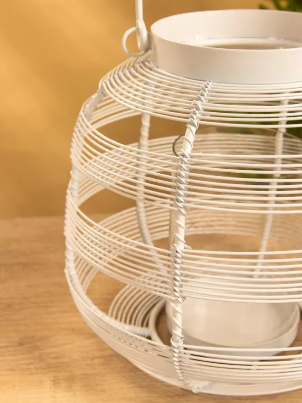 Подсвечник фонарь со стеклянной колбой, 19×19×18 см, d=9 см, металл, белый