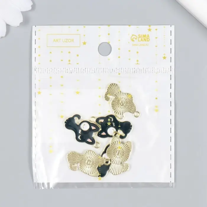 Декор для творчества металл, эмаль "Котёнок с пятном на глазу" чёрный 2,6х1,5 см