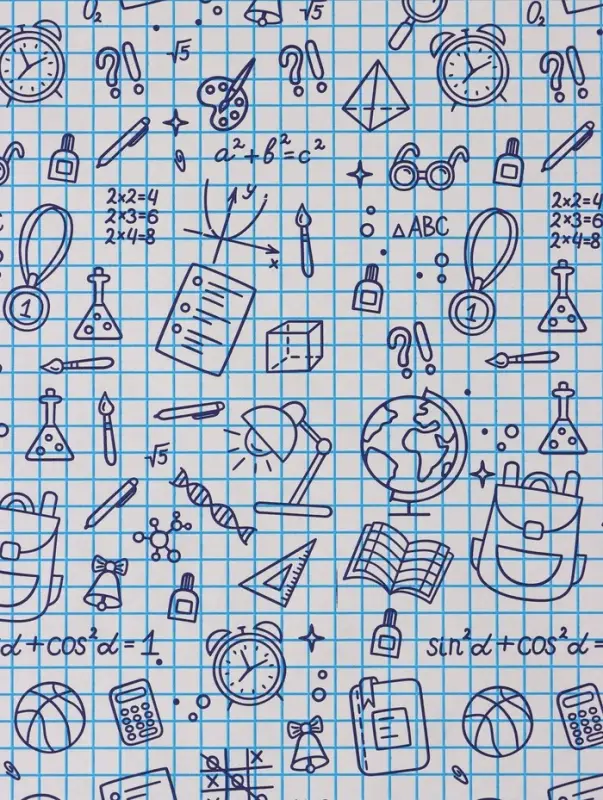 Бумага упаковочная крафт «Школьная пора», голубой/синий на белом фоне 0.7×10±5% м Бумага упаковочная крафт «Школьная пора», голубой/синий на белом фоне 0.7×10±5% м