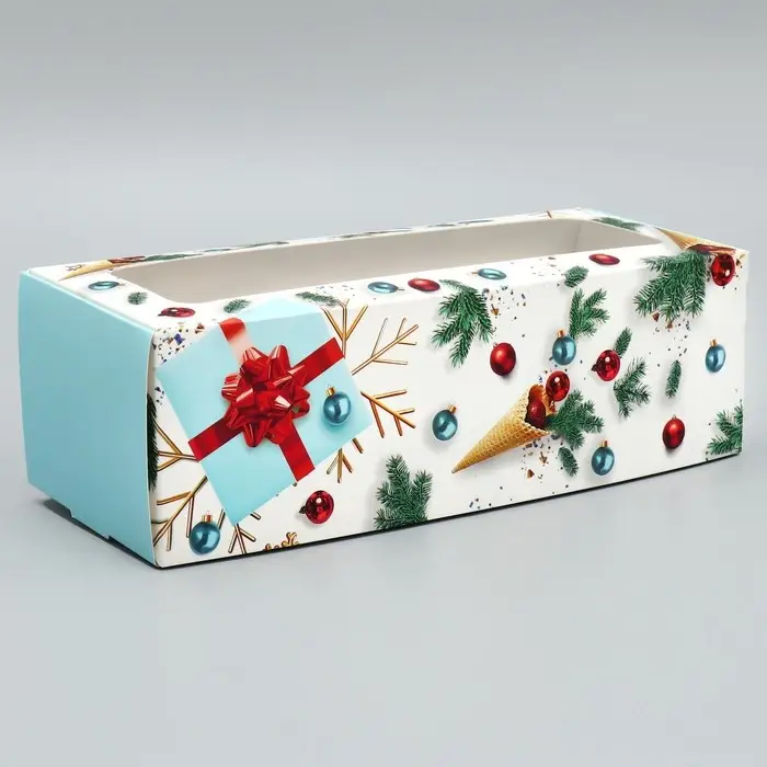 Коробка для кондитерских изделий с окном &laquo;Новогодняя&raquo;, 26 х 10 х 8 см