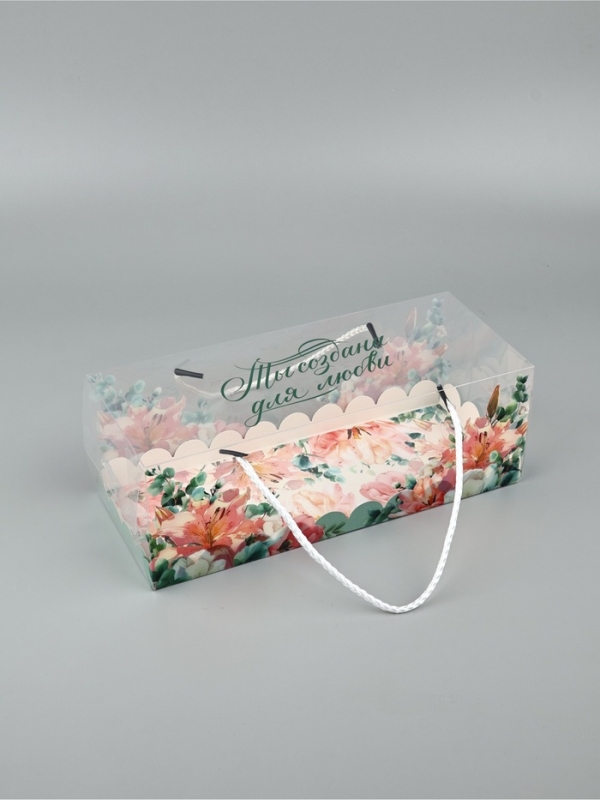 Коробка под зефир c ручками «Нежные цветы», 27 х 11 х 9,5 см, кондитерская упаковка Коробка под зефир c ручками «Нежные цветы», 27 х 11 х 9,5 см, кондитерская упаковка