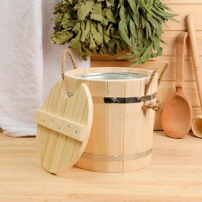Запарник из липы, 7л, оцинкованная вставка, с крышкой,  Запарник из липы, 7л, оцинкованная вставка, с крышкой, "Добропаровъ"