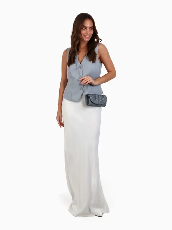 Сумка-клатч вечерняя на магните, на серебристой цепочке, блестящая, серебристая