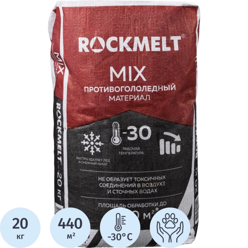 Реагент противогололёдный RockMelt Mix мешок 20 кг до -30С ТБЛ