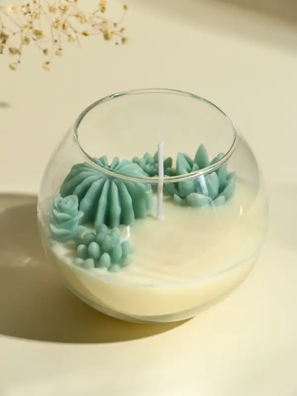 Ароматическая свеча в подсвечнике &laquo;Суккуленты&raquo;, 1 фитиль, белый чай, 11&times;11&times;10 см