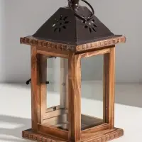Деревянный подсвечник - фонарь на 1 свечу &laquo;Цветок&raquo;, состаренный 25&times;12.5&times;12.5 см