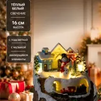 Фигура светодиодная &laquo;Поезд и снеговик&raquo; 16 см, музыка, свечение тёплое белое
