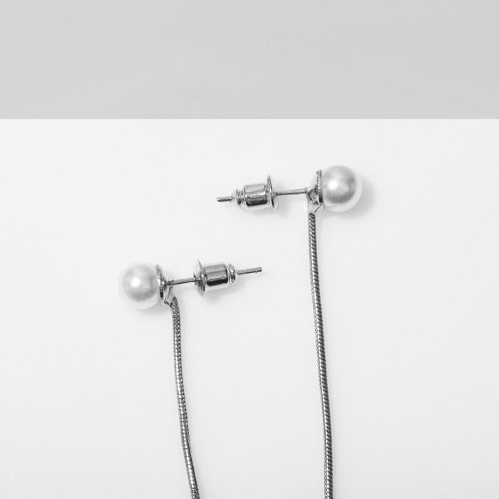 Серьги с жемчугом «Грейс» висячие, цвет белый в серебре Серьги с жемчугом «Грейс» висячие, цвет белый в серебре
