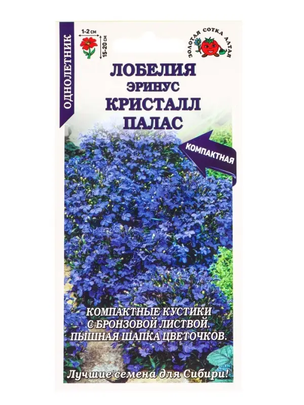 Семена Лобелия Эринус Кристалл Палас /Сотка/ 0,05г/ h-15-20, d-1-2 /*1800 Семена Лобелия Эринус Кристалл Палас /Сотка/ 0,05г/ h-15-20, d-1-2 /*1800