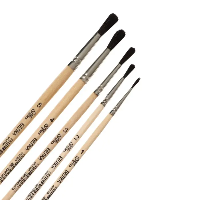 Набор кистей для рисования, белка, 5 штук: №: 1, 2, 3, 4, 5, Calligrata, круглые, деревянная ручка, в пакете