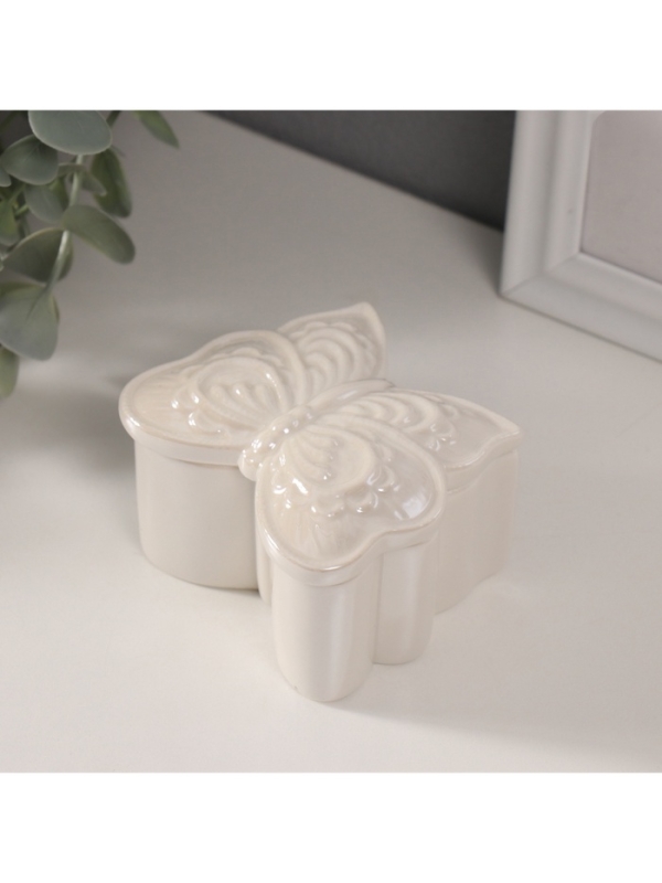 Шкатулка керамика Шкатулка керамика "Бобочка фигурная" белый перламутр 7,3х7,3х4,5 см