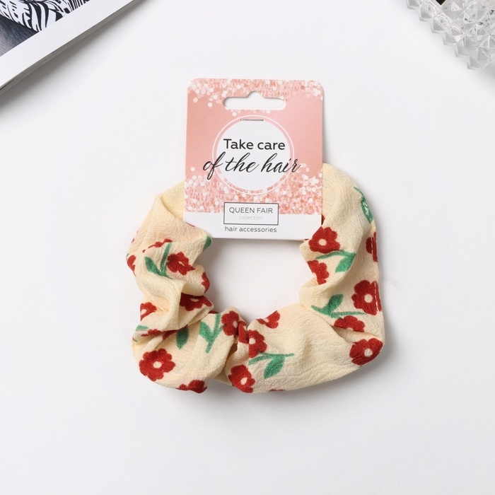 Резинка для волос Резинка для волос "Орбита" цветы лето, 10 см, красно-бежевый